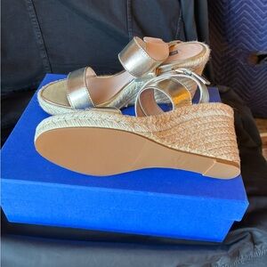 Stuart Weitzman Metallic Gold Espadrille Wedge Sandals